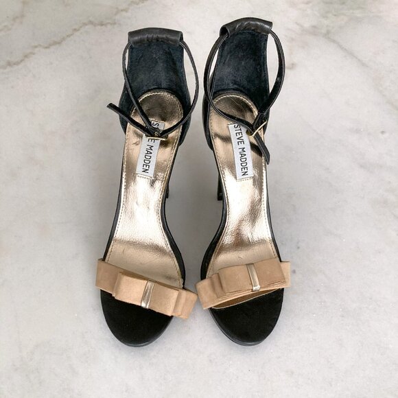 Steve Madden Magnlia black & tan nude leather high heels / shoes ankle straps - Picture 2 of 9
